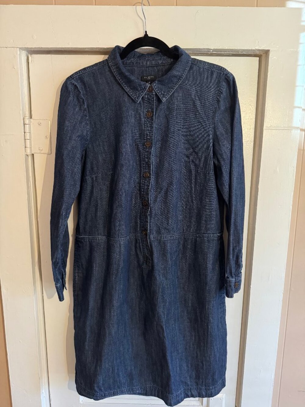 Talbots Dark Denim Chambray Long Sleeve Popover Dress (14P)